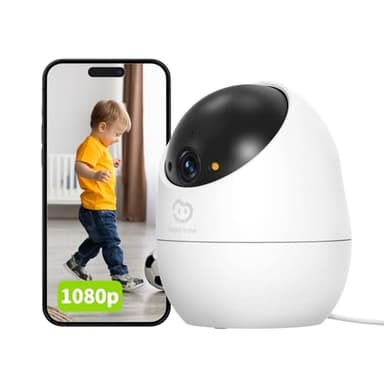 Beans View Telecamera di Sicurezza per Interni, 360° Sorveglianza, 2.4GHz Wi-Fi 1080P, Visione Notturna a Colori, Bambino/Animale Domestico/Gatto/Cane, Rilevamento umano, Compatibile con Alexa (D210)