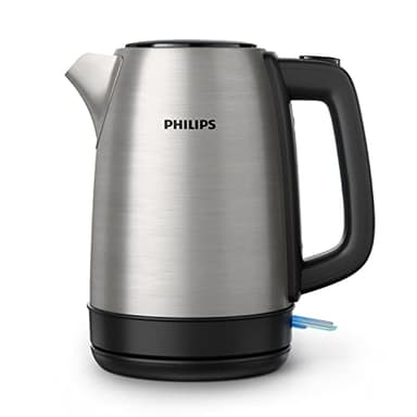 Philips Daily Collection Bollitore Elettrico in Metallo – Acciaio Inox per Uso Alimentare, Resistenza Piatta a Bollitura Rapida, Filtro Anticalcare, Coperchio a Molla, 1,7L, Spia Luminosa (HD9350/90)
