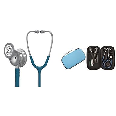 Stetoscopio per il monitoraggio 3M™ Littmann® Classic III™, tubo auricolare blu Caraibi, 69 cm, 5623 & GIMA ASTUCCIO PORTA FONENDO - Colore Turchese. Uso Professionale. Custodia rigida protettiva