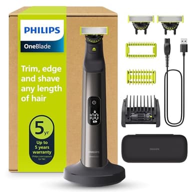 Philips OneBlade Pro 360 Autentico Regolabarba elettrico per viso e corpo, rasoio e depilatore, 3x 360 lame, 1x pettine da 20, 1x kit corpo, 1x supporto di ricarica, 1x custodia da viaggio, QP6652/35