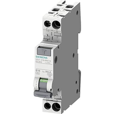 SIEMENS 5SV13166KK16 Fi/LS Compatto RCBO 1P+N 6kA TypA 30mA B16 230V, Protezione da sovraccarico e Corrente in 1TE (Risparmio di Spazio del 50%)