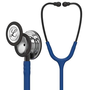3M Littmann Stetoscopio per il monitoraggio Classic III, testina con finitura a specchio, tubo auricolare blu navy, connettore e archetto nerofumo, 69 cm, 5863