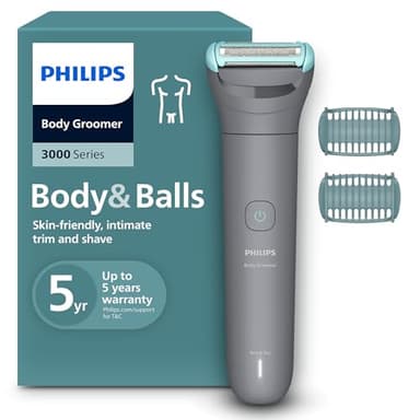 Philips Bodygroom series 3000 - Rifinitore per uomo tripla protezione, Rifinitura e rasatura intima, Preciso e confortevole sulla pelle, Impermeabile al 100%, 80 minuti di autonomia, Modello BG3480/15