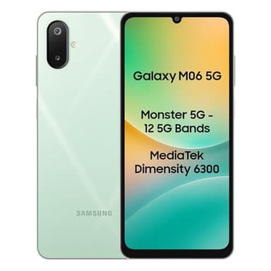 Samsung Galaxy M06 5G Mobile (verde salvia, 4 GB di RAM, 128 GB di archiviazione) | MediaTek Dimensity 6300 | AnTuTu 422K+ | 12 bande 5G | Ricarica rapida 25W | Aggiornamenti del sistema operativo 4