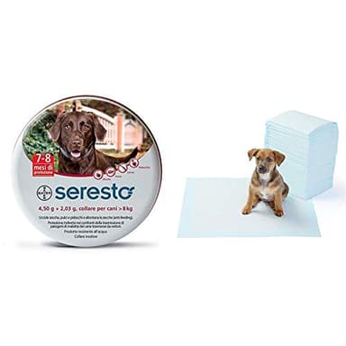 Seresto Collare Cani Medio/Grande > 8 kg, 70 cm + Amazon Basics - Tappetini igienici assorbenti per animali domestici, misura standard, 100 pz