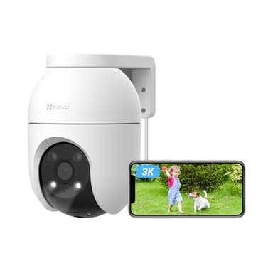 EZVIZ Telecamera Wi-Fi Esterno 3K, Telecamera Motorizzata per Esterni con Copertura a 360°, Visione Notturna a Colori, Rilevamento di Persone/Veicoli, Tracciamento Zoom Auto, Alexa/Google, C8c 5MP