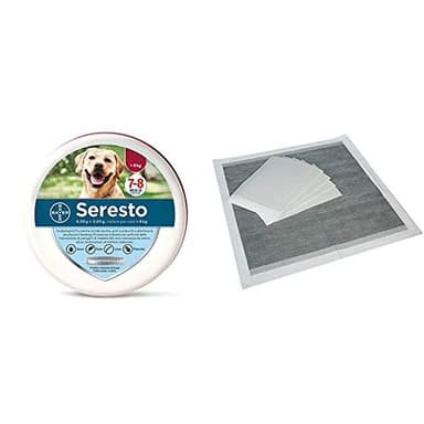 Seresto Collare Cani Medio/Grande > 8 kg, 70 cm & Amazon Basics Tappetini igienici con carbone attivo per l'addestramento di cagnolini e altri animali domestici, misura standard, 80 pezzi