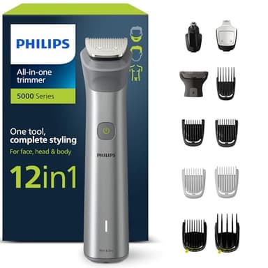 Philips Series 5000 All-in-one Rifinitore, Multigroom 12 in 1 per viso, testa e corpo, 14 impostazioni di lunghezza (0,5-16 mm). Un unico strumento, styling completo (modello MG5950/15)