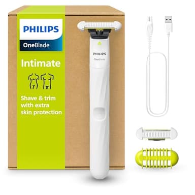 Philips OneBlade Intimate, progettato per la cura dei peli pubici, rifinire e radere con la massima protezione della pelle, modello QP1924/30
