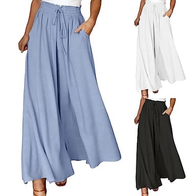 CEWIFO Le Migliori Offerte di Oggi Pantaloni a Gamba Larga da Donna Yoga Vita Alta Hippie Boho Beach Plus Size Palazzo (Black-3, S)