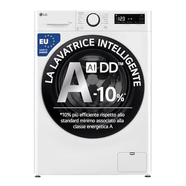 LG AI DD F4R3011NSWB Lavatrice Carica Frontale Serie R3, 11kg, 1400 giri, AIWash, Lavaggio a vapore, Motore Direct Drive, Smart Diagnosis, Libera installazione, Bianca, 60 x 85 x 56.5 cm