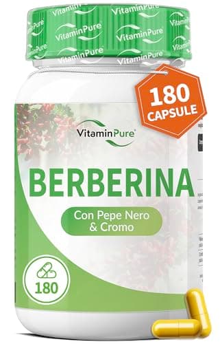 Berberina 1000mg per Dose Giornaliera, 180 Capsule, Formula Potenziata con Pepe Nero e Cromo per un Assorbimento Migliore - Integratore 100% Naturale - VitaminPure