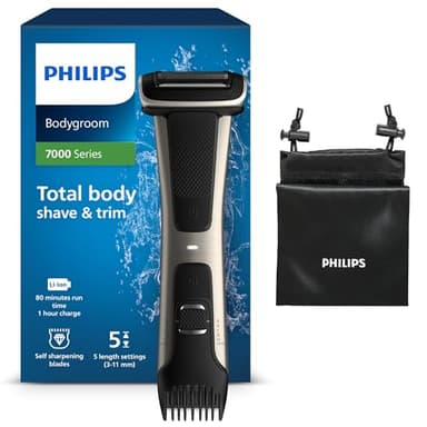 Philips BG7025/15 Bodygroom 7000 Depilatore Corpo da Uomo, Wet&Dry, Pettini Regolabili 3-11 mm, Testina 4D, Autonomia fino a 80 min