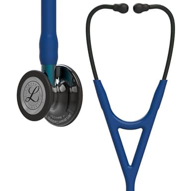 3M Littmann Stetoscopio diagnostico Cardiology IV, testina con finitura altamente lucidata nerofumo, tubo auricolare blu navy, connettore blu e archetto nero, 69 cm, 6202