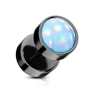 BlackAmazement Finto plug in acciaio inox 316L illuminante pietra nera oro argento viola blu bianco rosa donna e Acciaio inossidabile, colore: nero/blu