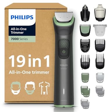 Philips Rifinitore All-in-one Multigroom Serie 7000 19 in 1 - Rifinitore per barba, capelli e corpo, lame autoaffilanti interamente in metallo, 26 impostazioni di lunghezza (0,5-20 mm), MG7962/30