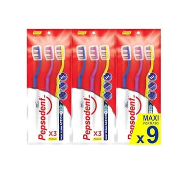 Pepsodent Spazzolino Triple Clean BIG PACK 9 pezzi durezza Medium (pacco da 3x3)