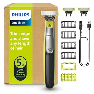 Philips OneBlade QP2834/31 - Regolabarba elettrico 360 autentico, per viso e corpo, 3 lame da 360, 4 pettini per barba (1, 2, 3, 5 mm), 1 kit per il corpo