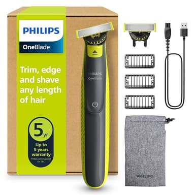 Philips OneBlade 360 Autentico Regolabarba e rasoio elettrico, 2x 360 lame, 3x pettine per barba (1, 3, 5 mm), QP2724/31