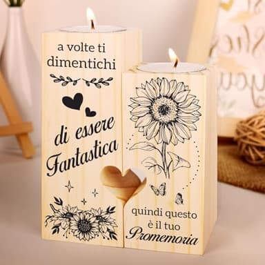 Regalo Natale Donna, Regalo Donna Compleanno - Idee Portacandele in Legno, Regalo Amica Natale Compleanno, Regalo per Migliori Amici, Sorelle, Colleghi, Moglie, Madre, Regali Natale 2024 Offerte