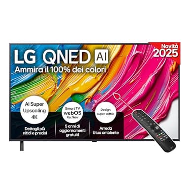 LG QNED AI QNED80 TV 55 pollici, Smart TV 4K, Processore α7 Gen8, Dynamic QNED Color, Design Super Slim, webOS con AI e telecomando puntatore AI, Gaming con VRR 4K@60Hz, 55QNED80A6A 2025