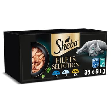 Cibo per gatti adulti SHEBA Filets gusti assortiti in salsa Vaschette 6x60g, confezione da 6
