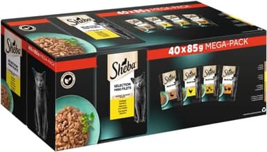 Selezione di cibo umido per gatti Sheba in salsa, 40 buste monoporzione, 40 x 85 g (1 confezione grande), variante di pollame umido con anatra, pollo e tacchino (la confezione può variare)