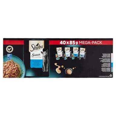 Sheba Salsa Collection Bustine fresche Cibo umido Selezione di pesce per gatto adulto 4 varietà 40x85g