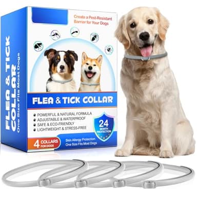 4 Pezzi Collare Antiparassitario per Cani, Naturali Collare Antipulci e Zecche per Cani, Collare Regolabile Impermeabile,Elimina pulci, zecche, pidocchi