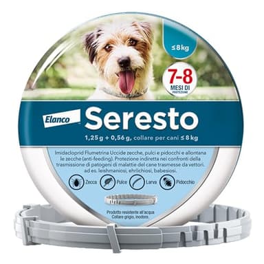 Seresto Collare antiparassitario, Elimina pulci, zecche, pidocchi e protegge dal rischio di trasmissione della leishmaniosi, Per cani fino a 8 kg e fino a 8 mesi