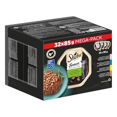 Sheba Sauce Collection Selezione Assortita Cibo Umido per Gatti, 32 Vaschette da 85 g